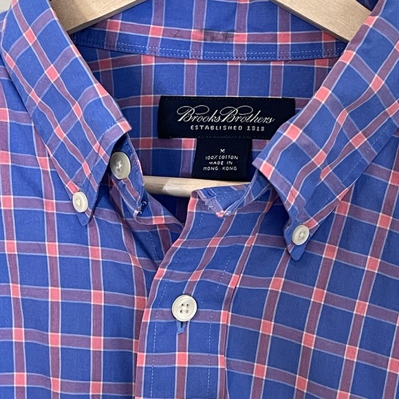 Brooks Brothers Mens Blue and Pink Plaid Button Down Shirt Size M 100% Cotton - Picture 8 of 8